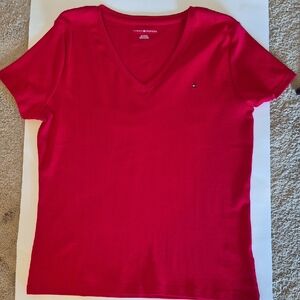 Tommy Hilfiger Women's Bright Red V-Neck Tee